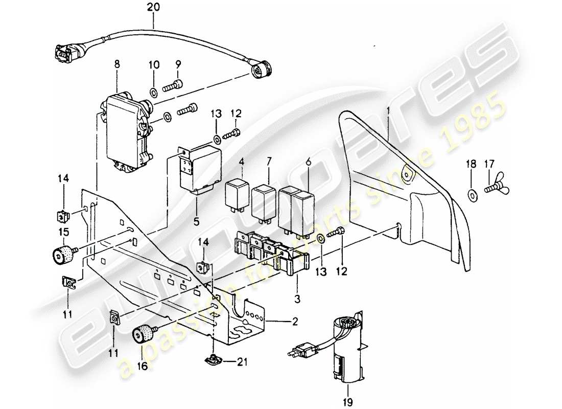 porsche 1992 (964) sicherungskasten/relaisplatte - motorraum ersatzteildiagramm