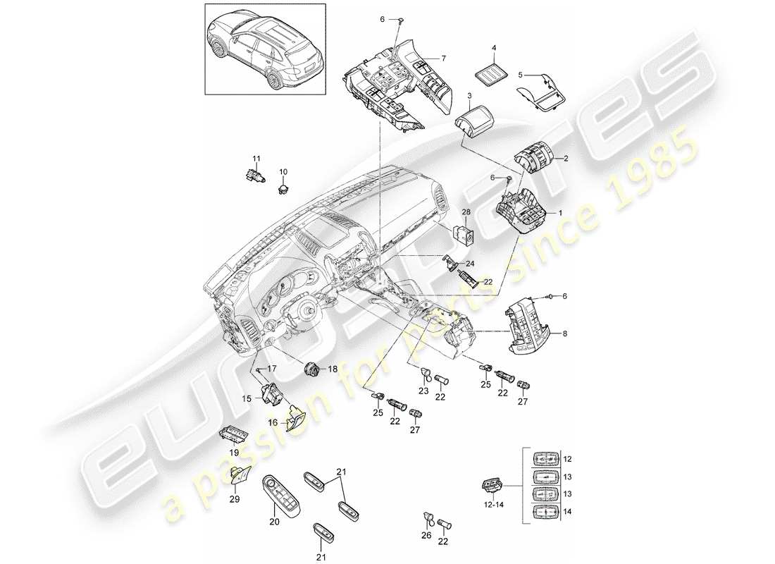 porsche 2012 (cayenne e2 92a) switch-ersatzteildiagramm