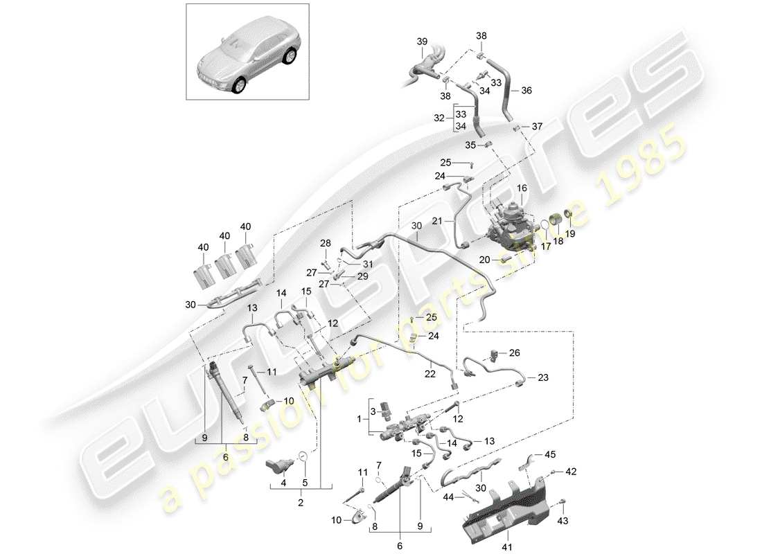 porsche 2015 (macan) kraftstoffsammelrohr ersatzteildiagramm