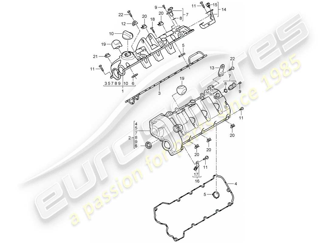 porsche 2008 (cayenne e1 9pa) ventildeckel ersatzteildiagramm