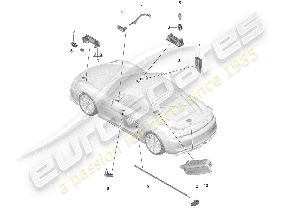 porsche 2016 (981 cayman gt4) innenbeleuchtung ersatzteildiagramm