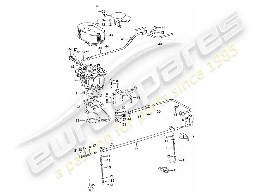 porsche 1962 (356b/356c) vergaser- und kraftstoffzufuhrleitung ersatzteildiagramm