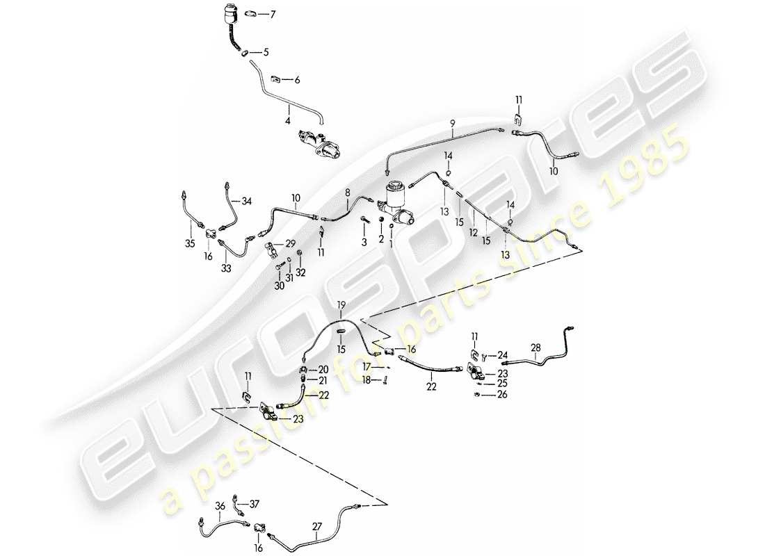 porsche 1962 (356b/356c) bremsleitungen ersatzteildiagramm