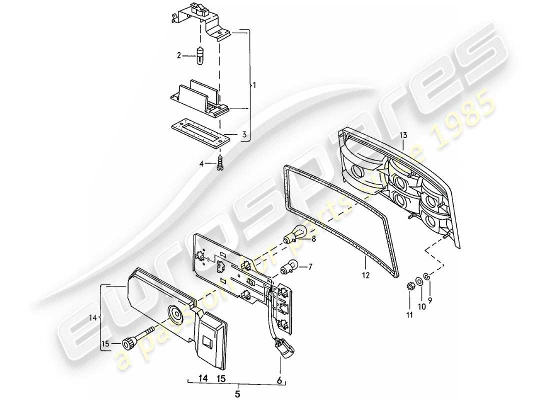 porsche 1984 (924) kennzeichenleuchte - rücklicht ersatzteildiagramm