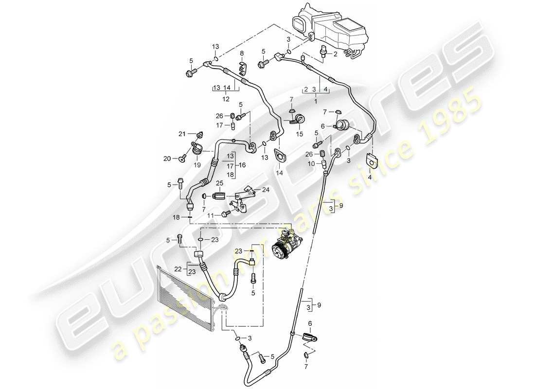 porsche 2005 (cayenne e1 9pa) kältemittelkreislauf teilediagramm