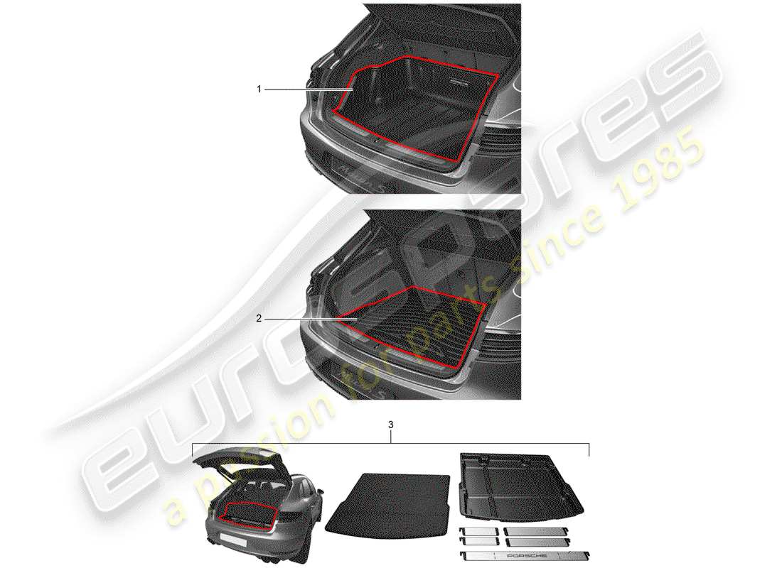 porsche 2017 (tequipment macan) gepäckraumeinlage ersatzteildiagramm