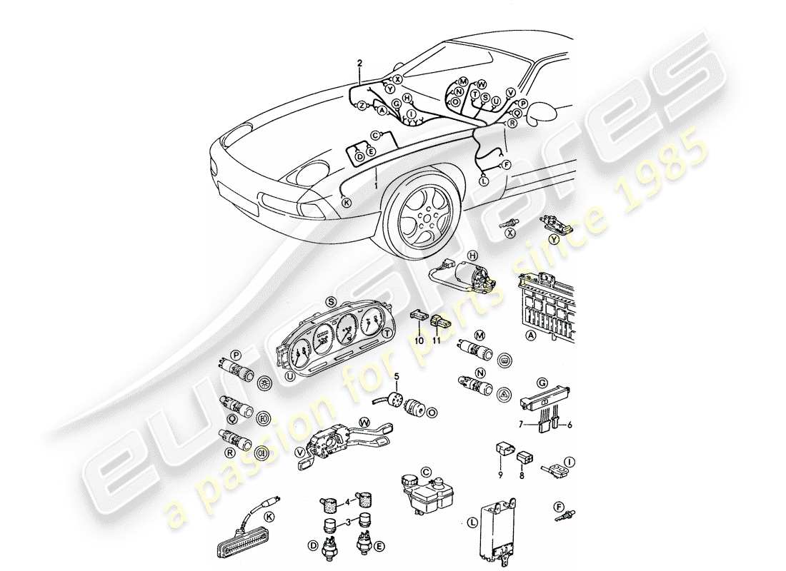 porsche 1993 (928) kabelbaum - armaturenbrett ersatzteildiagramm