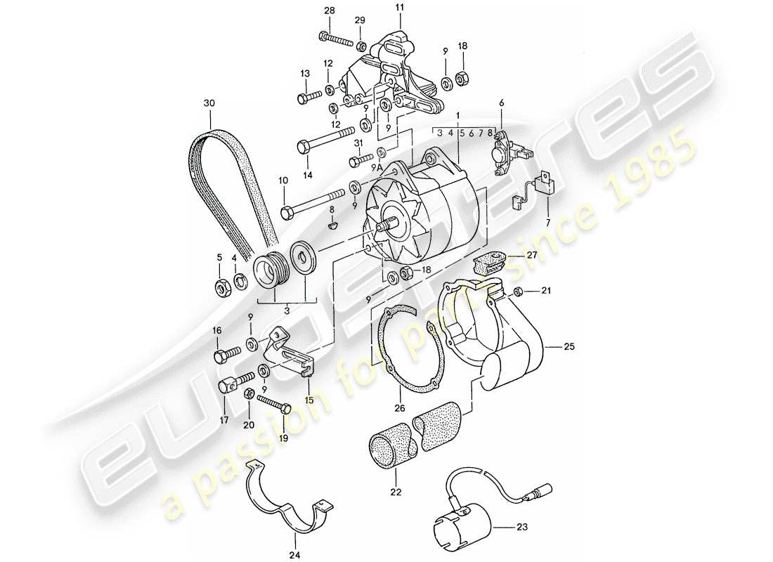 porsche 1990 (928) lichtmaschine - teilediagramm
