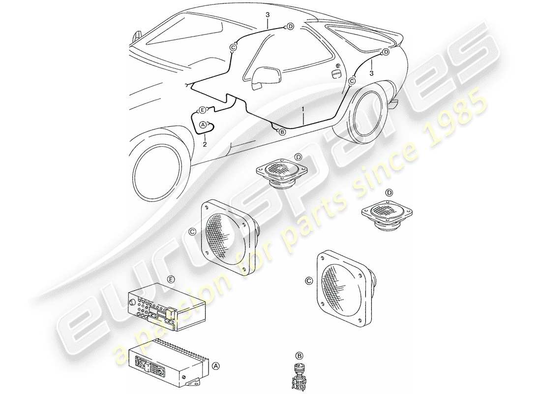 porsche 1988 (928) kabelbaum - lautsprecher ersatzteildiagramm