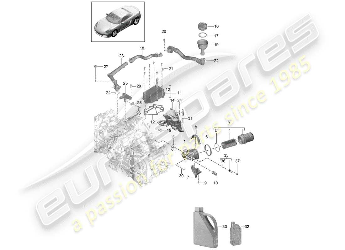 porsche 2017 (718 boxster) motor (öldruck/schmierung) teilediagramm