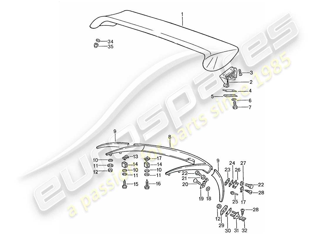 porsche 1988 (928) spoiler teilediagramm