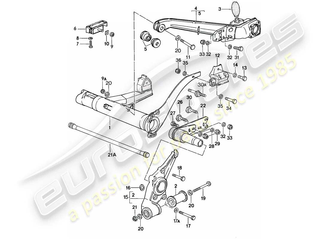 porsche 1977 (924) hinterachsträger - schräglenker ersatzteildiagramm