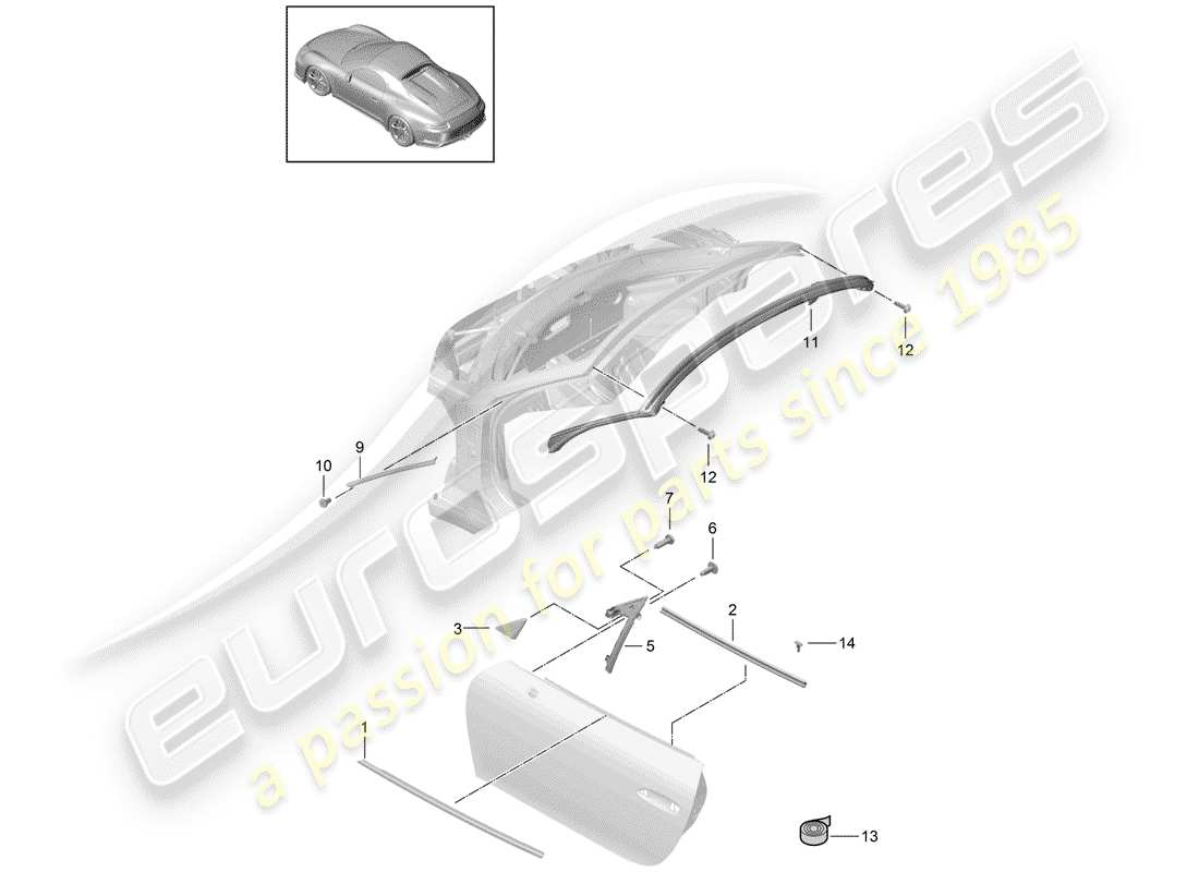 porsche 2019 (991-2 r/gt3/rs) türdichtung ersatzteildiagramm