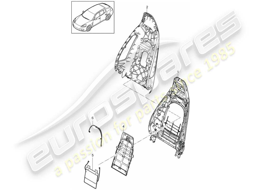 porsche 2013 (panamera 970) rückenlehnenschale ersatzteildiagramm