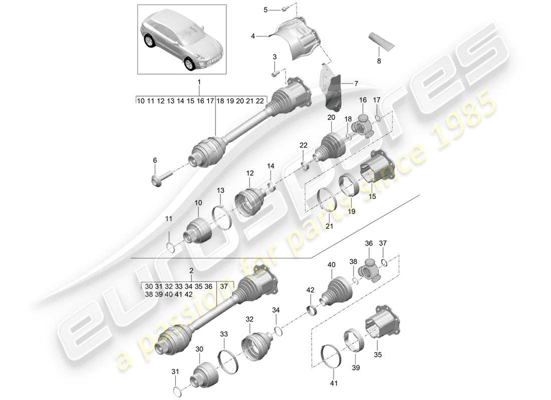 porsche 2018 (macan) antriebswelle teilediagramm