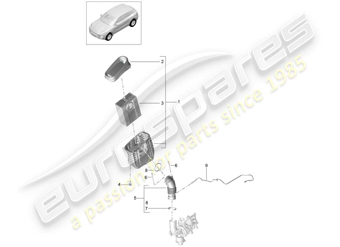 porsche 2016 (macan) luftfilter mit anschluss ersatzteildiagramm