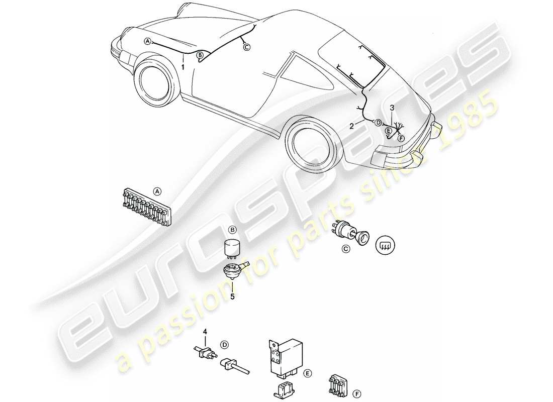 porsche 1984 (911) kabelbäume - windschutzscheibenheizung - heckscheibenheizung ersatzteildiagramm