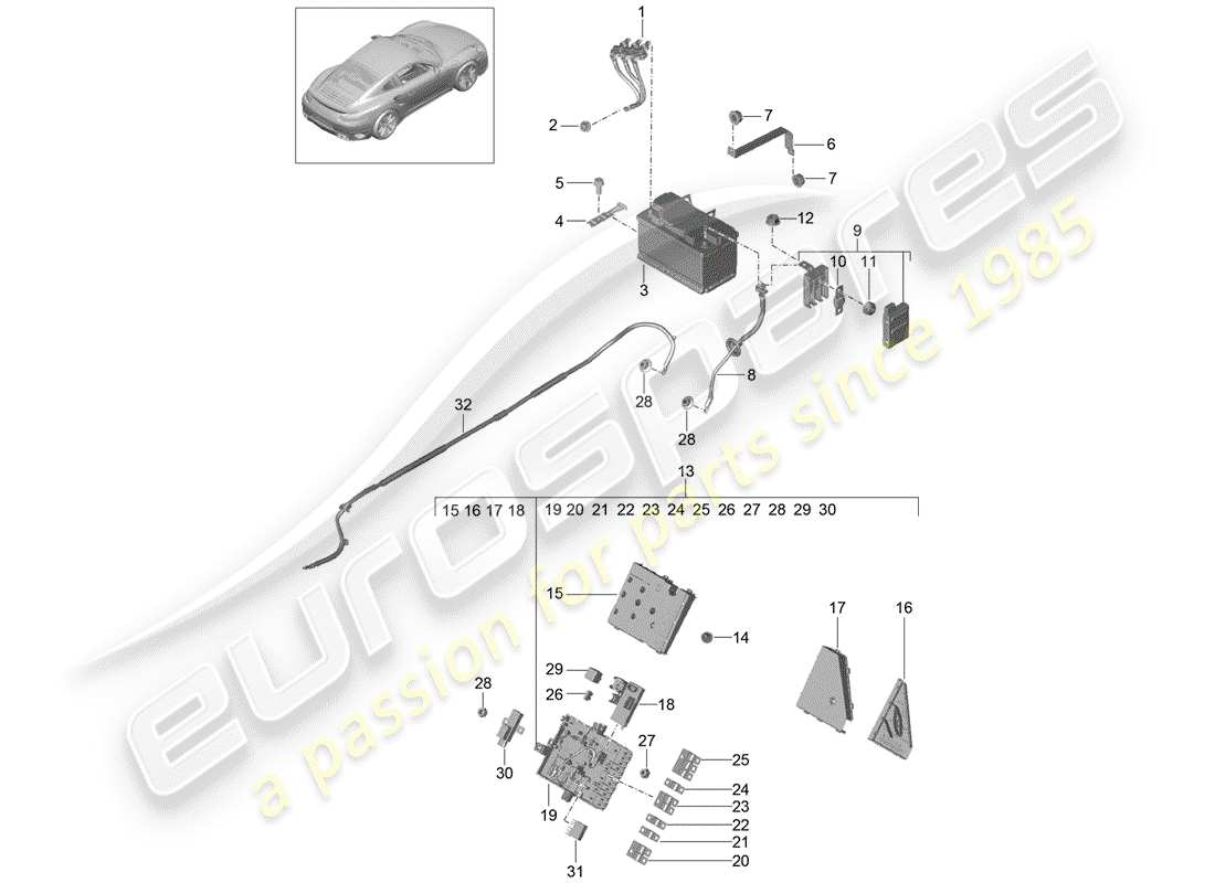 porsche 2014 (991-1 turbo) batterie teilediagramm