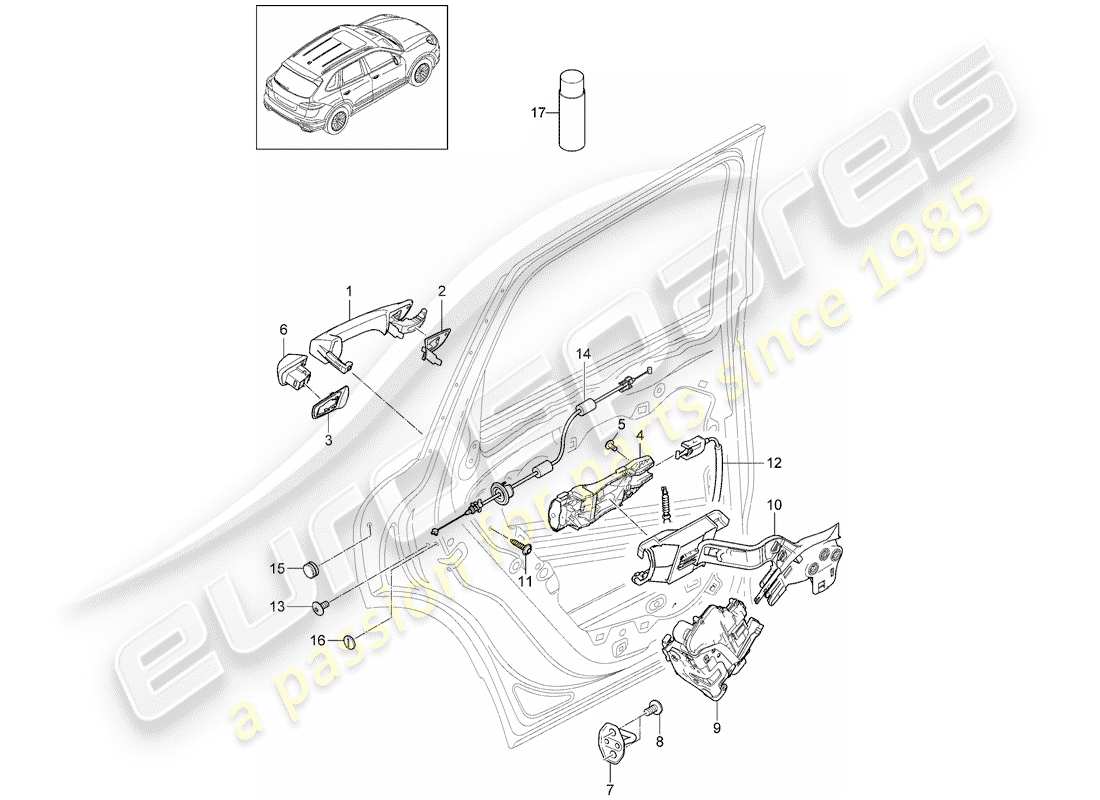 porsche 2012 (cayenne e2 92a) türschnalle teilediagramm