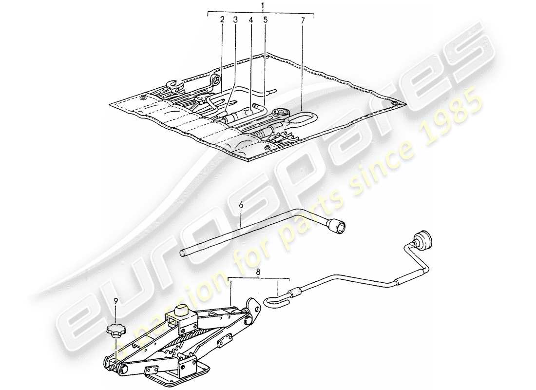 porsche 1991 (964) werkzeug - wagenheber ersatzteildiagramm