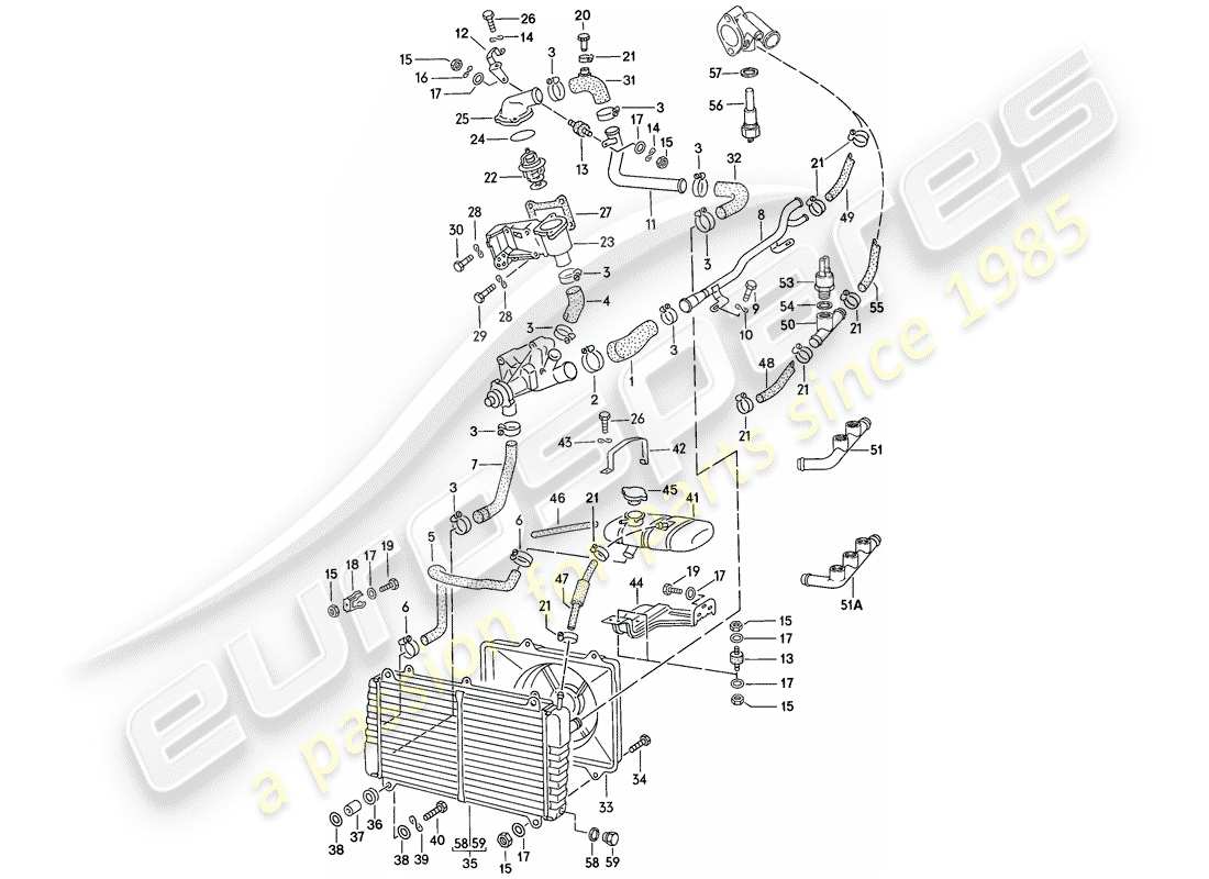 porsche 1976 (924) wasserkühlung teilediagramm