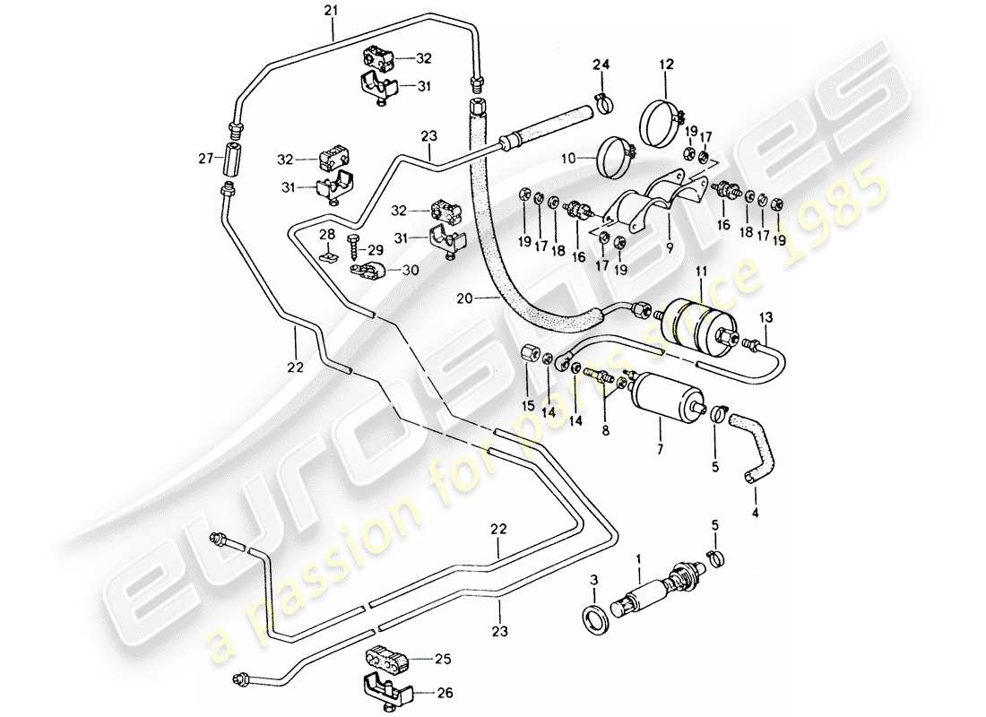 porsche 1995 (928) kraftstoffsystem teilediagramm