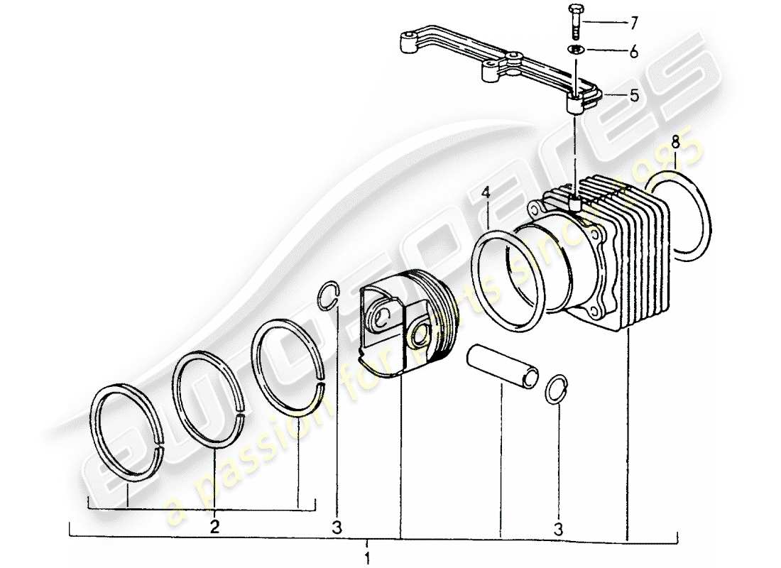 porsche 1994 (964) zylinder mit kolben ersatzteildiagramm