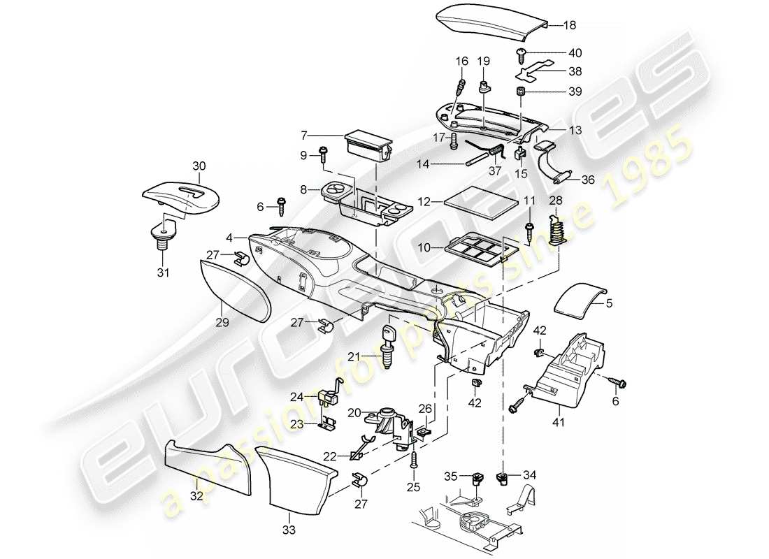 porsche 2004 (996) center console ersatzteildiagramm