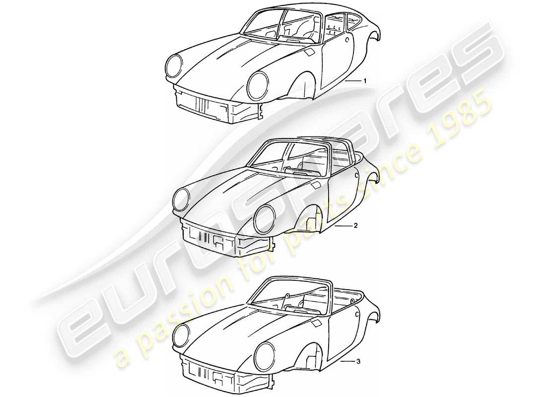 porsche 1980 (911) karosserie - grundiert - versiegelt - mit: - unterbodenschutz - karosserie nur - nur ab aktuellem standard erhältlich ersatzteilliste