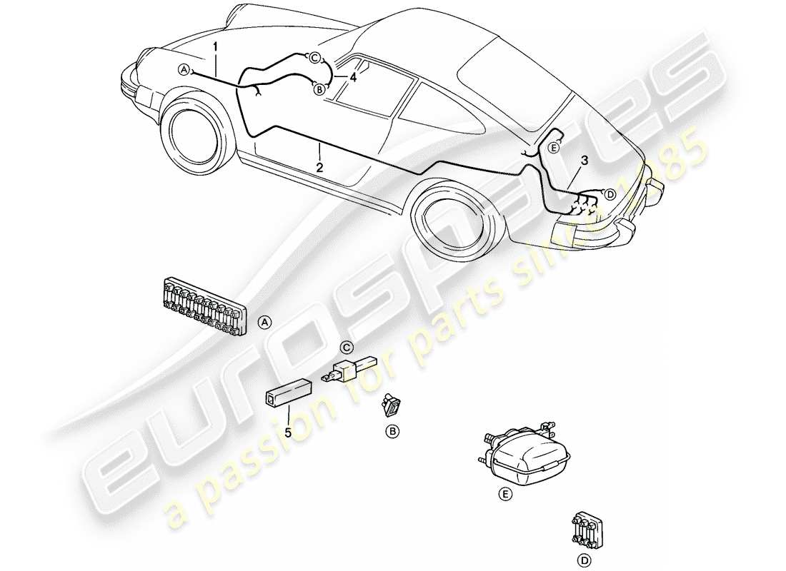 porsche 1986 (911) kabelbäume – heckscheibenwischer teilediagramm