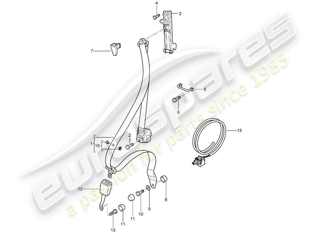 porsche 2003 (996 gt3) sicherheitsgurt - überrollkäfig ersatzteildiagramm