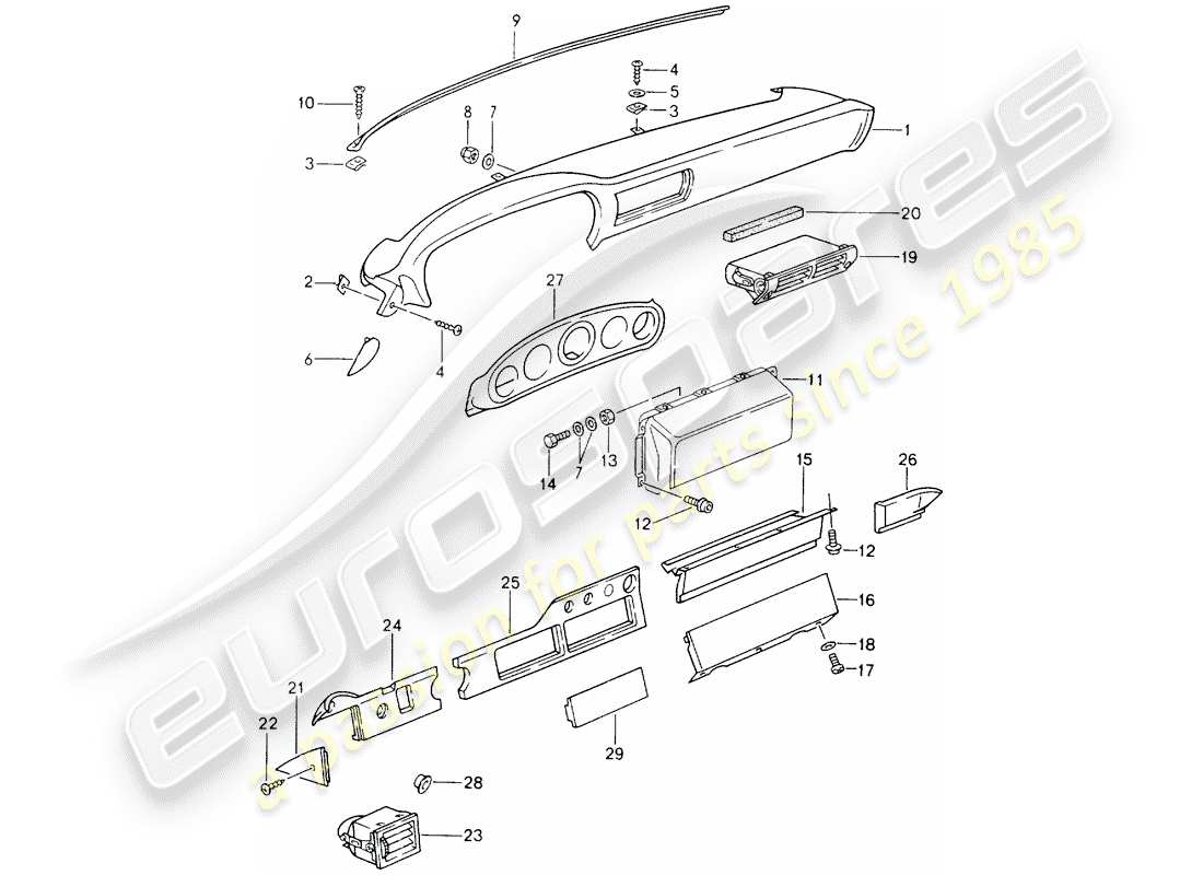 porsche 1991 (964) armaturenbrettverzierung - wurzelholz - airbag - d - mj 1990>> ersatzteildiagramm