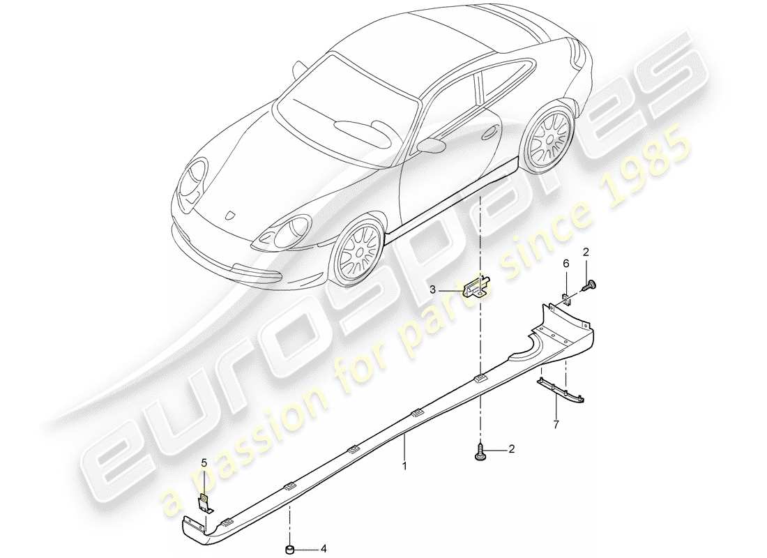 porsche 2005 (996) zierabdeckung - seitenteilverkleidung - einzelteile ersatzteildiagramm