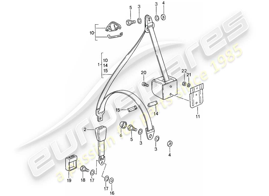 porsche 1988 (959) sicherheitsgurt - teilediagramm