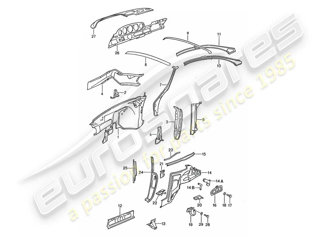 porsche 1988 (959) innenverkleidung ersatzteildiagramm