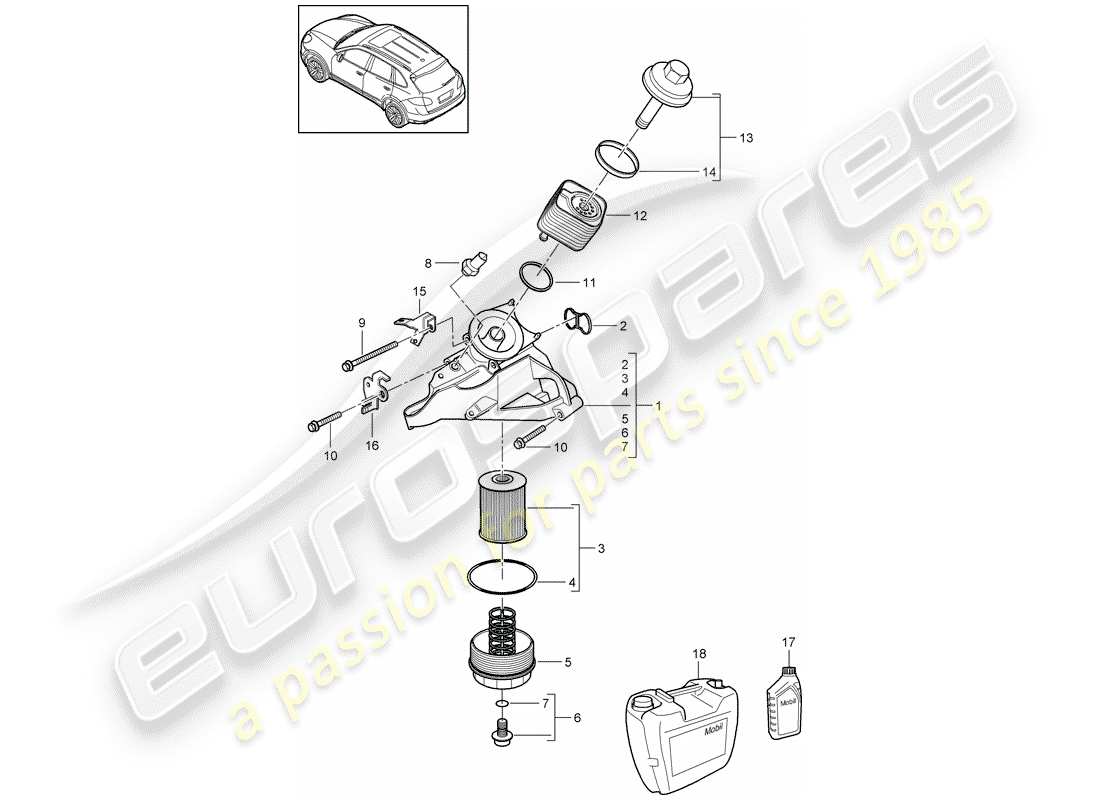 porsche 2013 (cayenne e2 92a) ölfilter ersatzteildiagramm