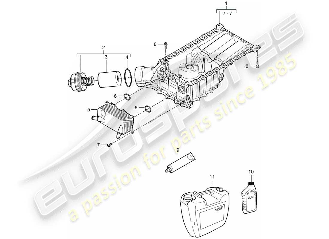 porsche 2008 (cayenne e1 9pa) ölleitendes gehäuse ersatzteildiagramm