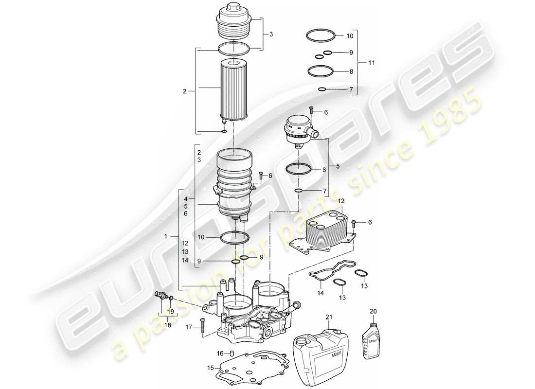 porsche 2008 (cayenne e1 9pa) ölfilter ersatzteildiagramm