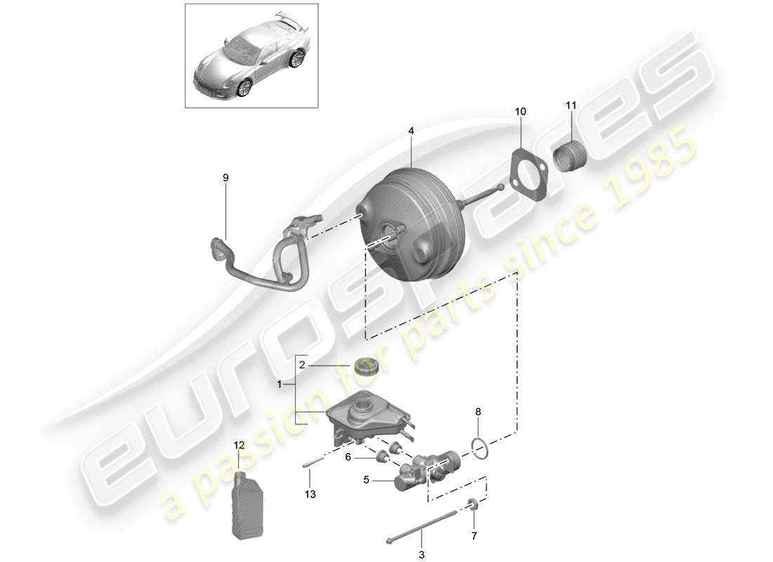 porsche 2020 (991-2 r/gt3/rs) bremszylinder ersatzteildiagramm