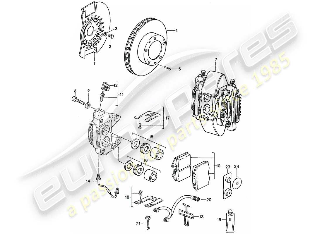 porsche 1991 (944) scheibenbremsen - vorderachse ersatzteildiagramm