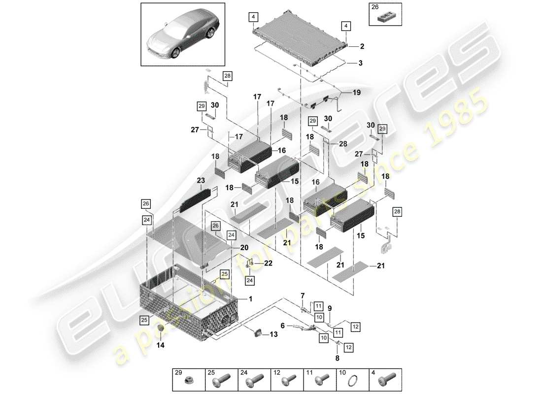 porsche 2020 (panamera 971-1) hochspannungsbatterie - teilediagramm