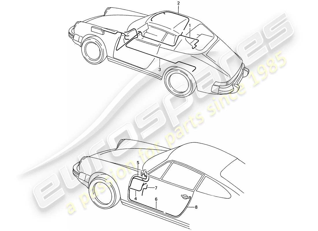 porsche 1987 (911) kabelbäume - karosserie - tür ersatzteildiagramm