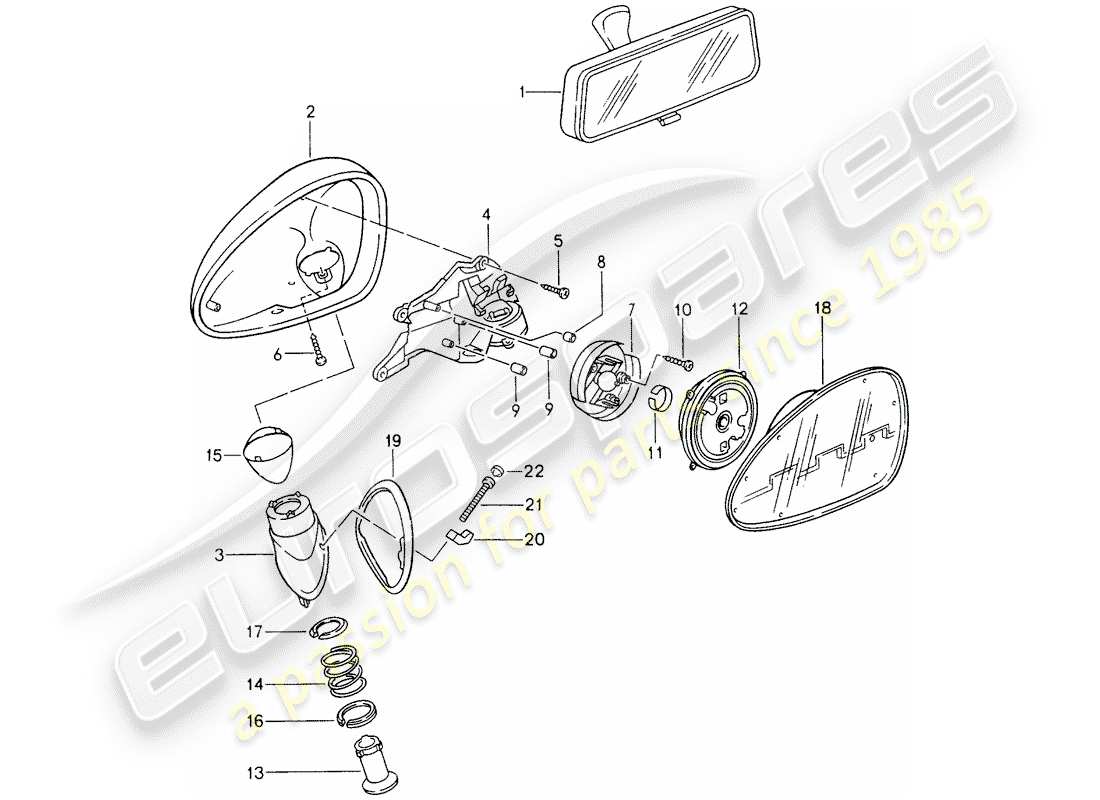 porsche 1994 (993) rückspiegel innen - rückspiegel teilediagramm