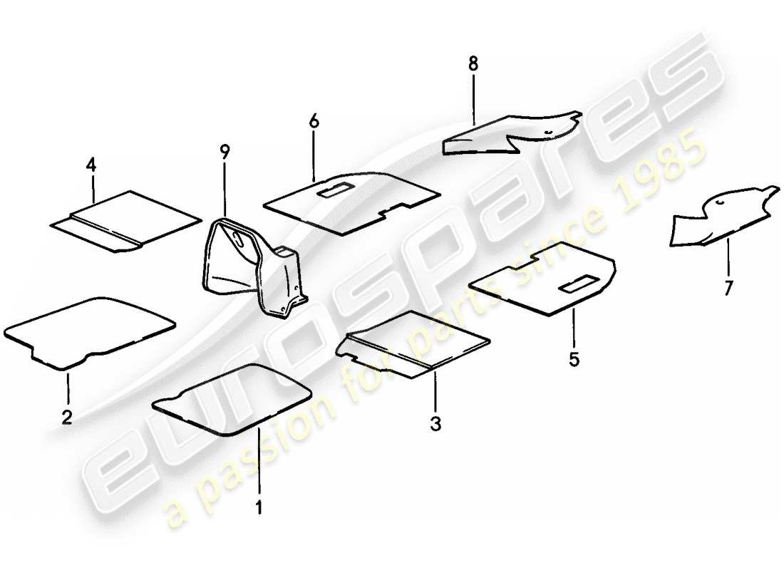 porsche 1977 (924) schallabsorber ersatzteildiagramm