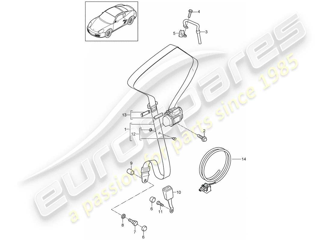 porsche 2006 (987 cayman) sicherheitsgurt - teilediagramm