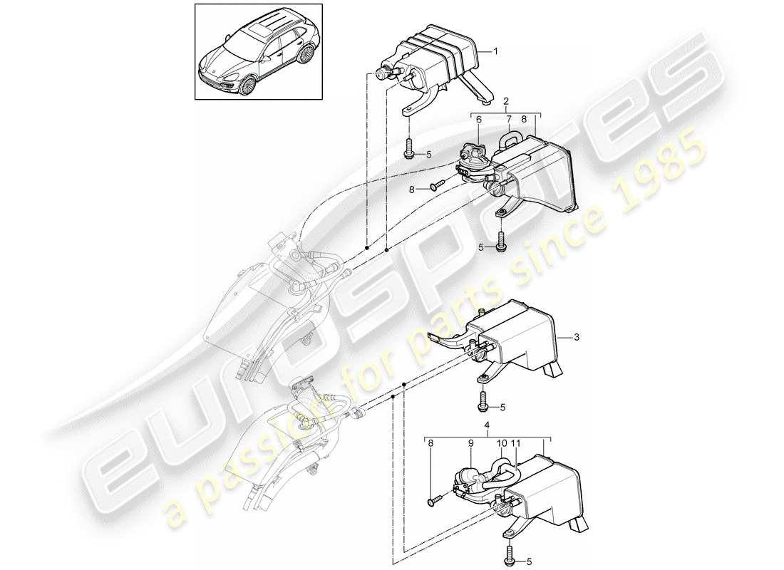 porsche 2018 (cayenne e2 92a) verdunstungsemissionsbehälter teilediagramm