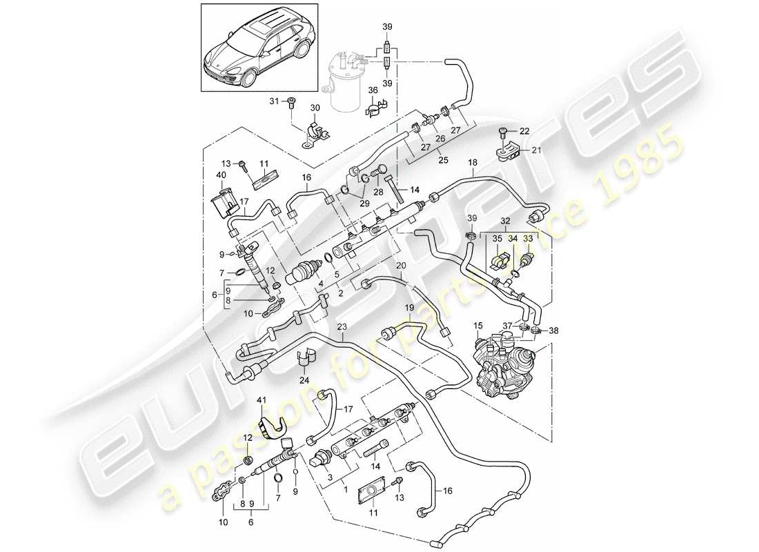 porsche 2011 (cayenne e2 92a) kraftstoffsammelrohr ersatzteildiagramm
