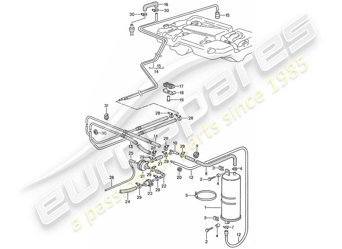 porsche 1991 (944) verdunstungsbehälter - teilediagramm