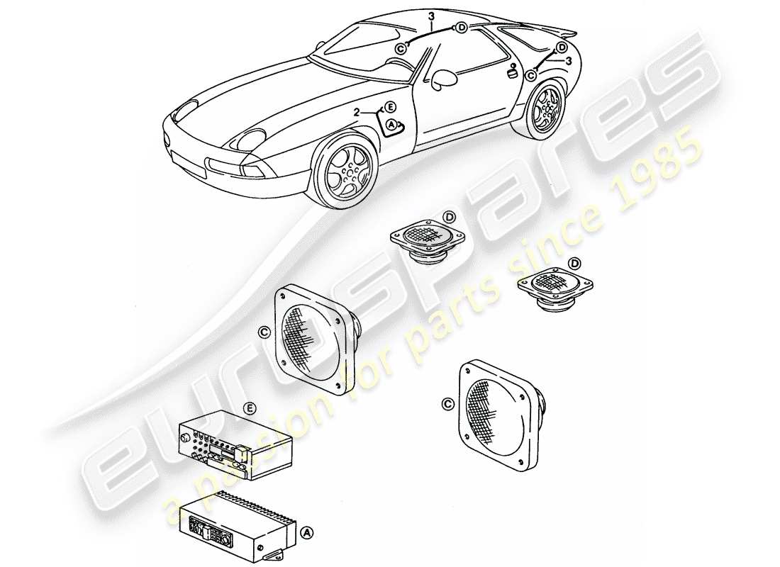 porsche 1993 (928) kabelbaum - lautsprecher ersatzteildiagramm