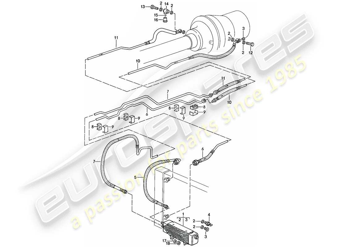 porsche 1986 (928) automatikgetriebe - atf-kühler - atf-leitungen - atf-kühler ersatzteildiagramm